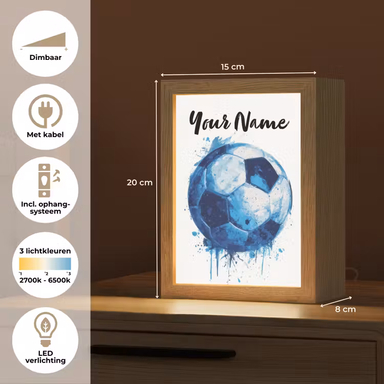 Voetbal - Blauw - Inkt - Spatten Light Box met kabel (Kinderlampje) klein -USP_NL