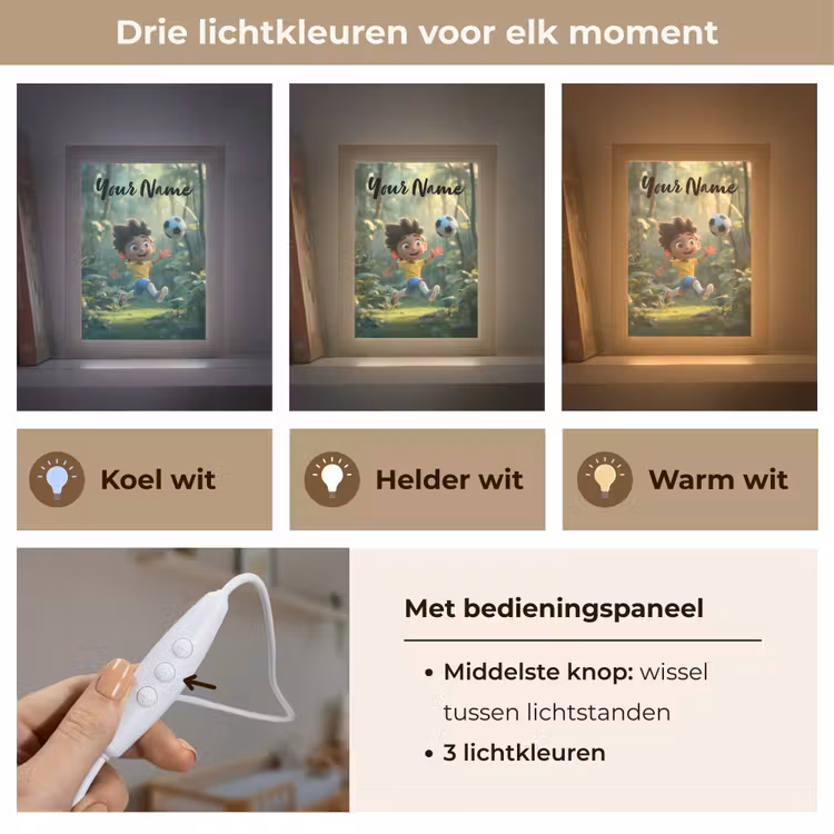 Voetbal - Jongen - Bos Light Box met kabel (Kinderlampje) klein -USP_lichtkleurNL