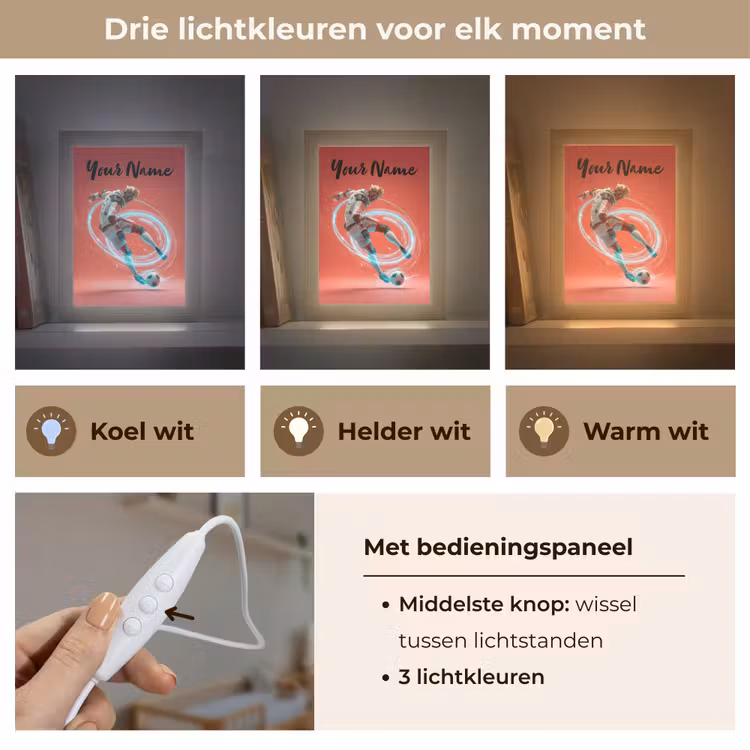 Voetbal - Jongen - Rood - Lichtcirkel Light Box met kabel (Kinderlampje) klein -USP_lichtkleurNL
