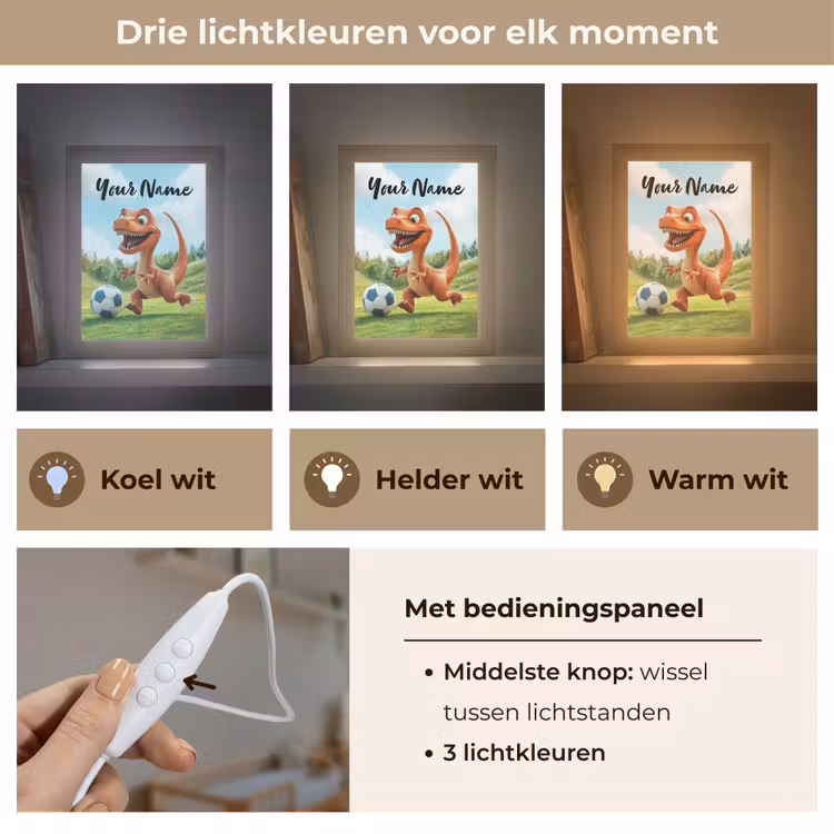 Voetbal - Dino - Sport Light Box met kabel (Kinderlampje) klein -USP_lichtkleurNL