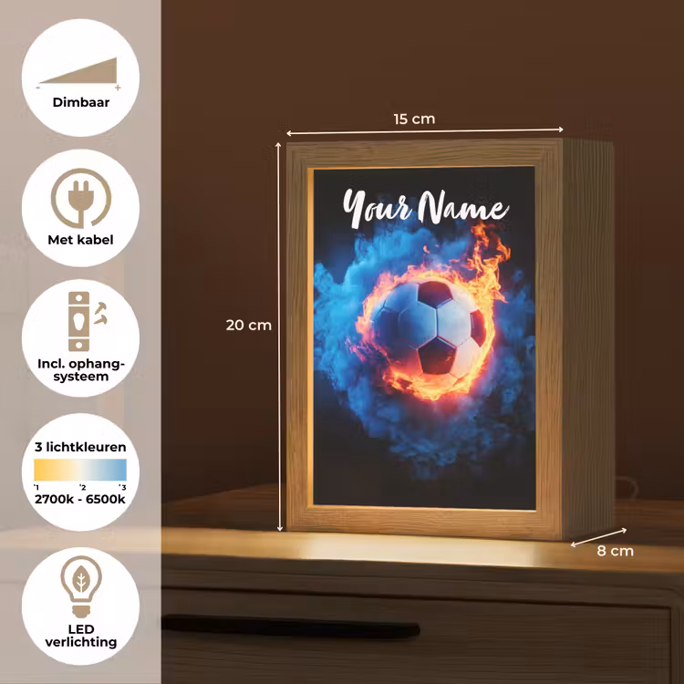 Voetbal - Vuur - IJs - Blauw Light Box met kabel (Kinderlampje) klein -USP_NL