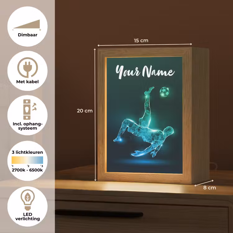 Voetbal - Voetballer - Jongen - Zwart Light Box met kabel (Kinderlampje) klein -USP_NL