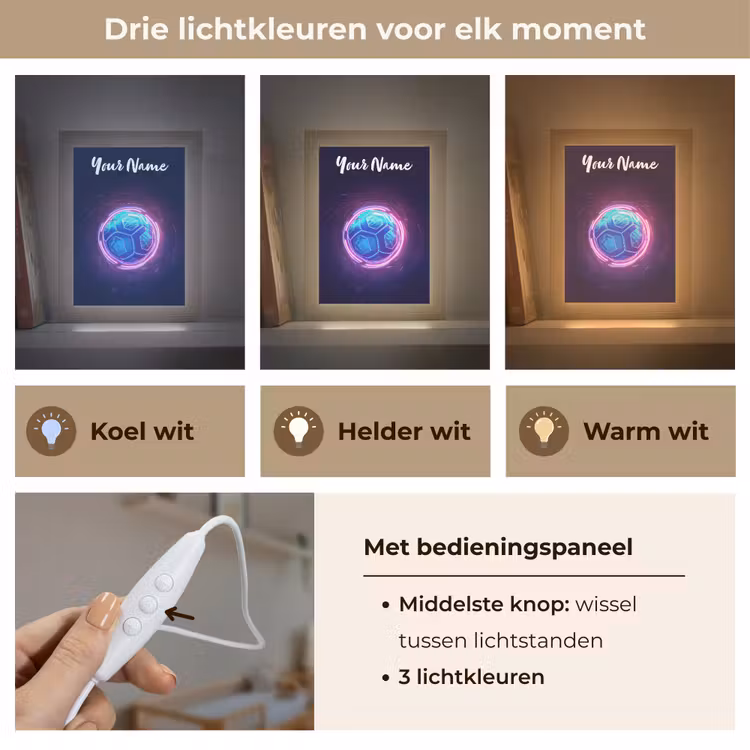 Voetbal - Sport - Blauw - Paars Light Box met kabel (Kinderlampje) klein -USP_lichtkleurNL