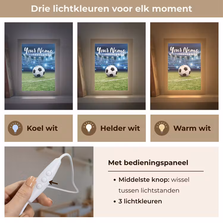 Voetbal - Stadion - Bal - Jongens Light Box met kabel (Kinderlampje) klein -USP_lichtkleurNL