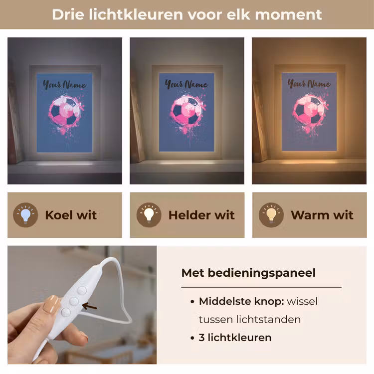 Voetbalvibes - Verf - Roze - Blauw Light Box met kabel (Kinderlampje) klein -USP_lichtkleurNL