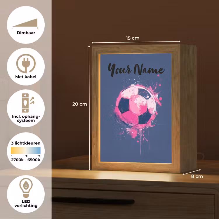Voetbalvibes - Verf - Roze - Blauw Light Box met kabel (Kinderlampje) klein -USP_NL