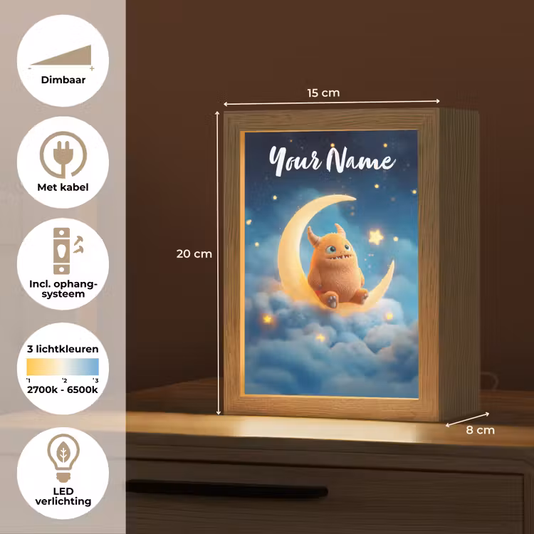 Knuffel - Monster - Maan - Wolken Light Box met kabel (Kinderlampje) klein -USP_NL