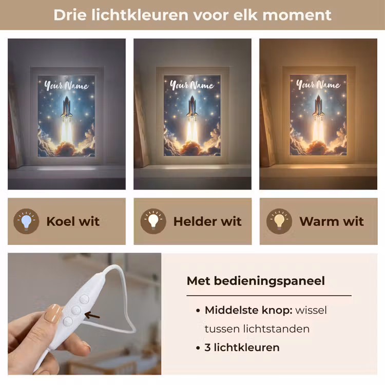 Ruimtevaart - Raket - Space - Sterren Light Box met kabel (Kinderlampje) klein -USP_lichtkleurNL