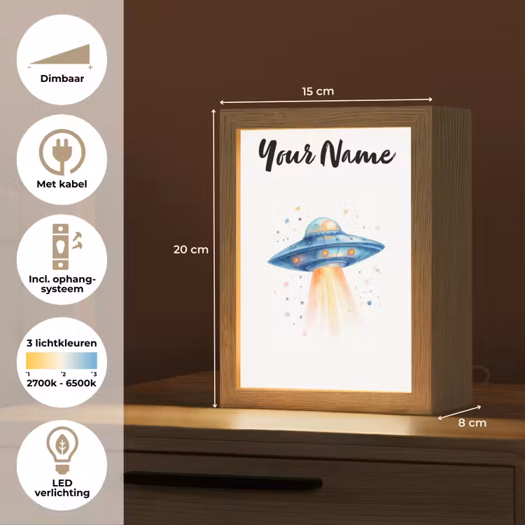 Ruimte - Ufo - Sterren Light Box met kabel (Kinderlampje) klein -USP_NL