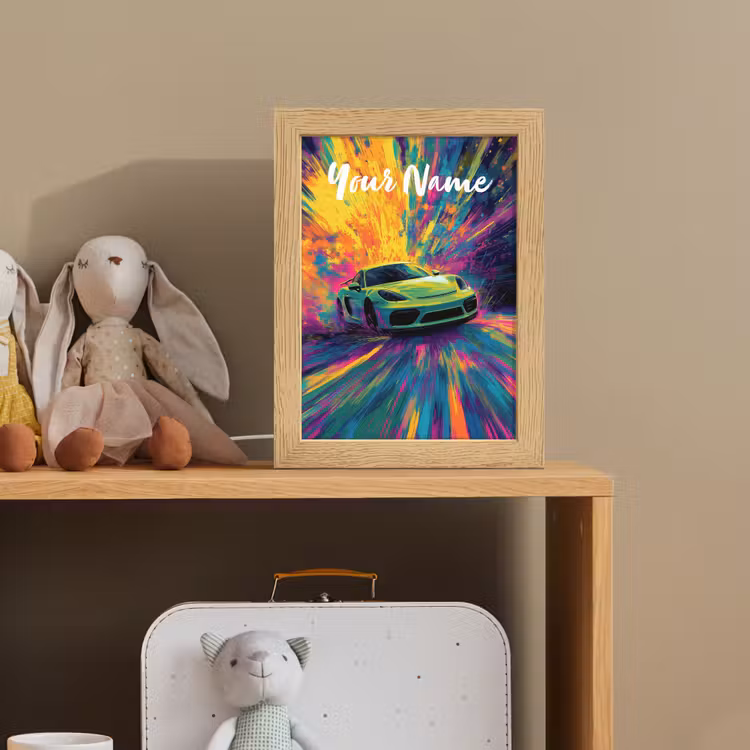 Sportauto - Groen - Verfstrepen - Kleuren Light Box met kabel (Kinderlampje) klein -sfeer2_kind