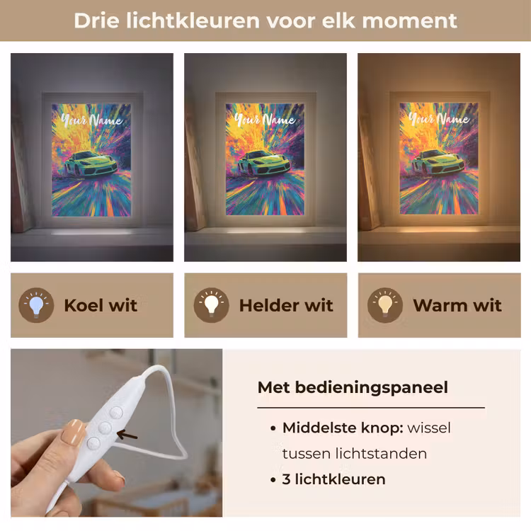 Sportauto - Groen - Verfstrepen - Kleuren Light Box met kabel (Kinderlampje) klein -USP_lichtkleurNL
