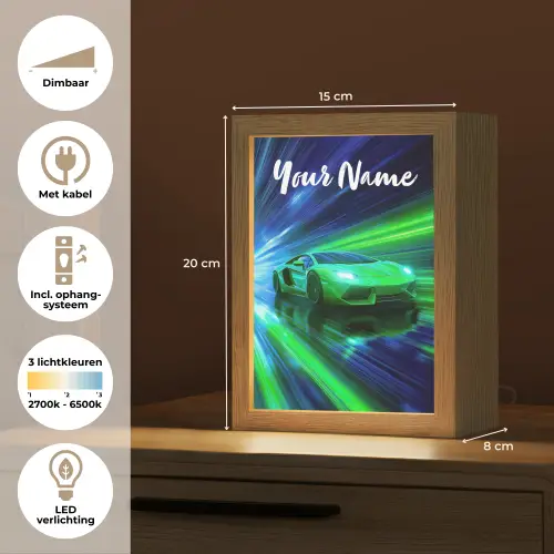 Sportauto - Groen - Snelheidslijnen - Neon Light Box met kabel (Kinderlampje) klein -USP_NL