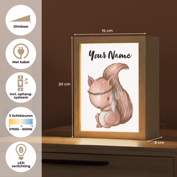 Eekhoorn - Dier - Bosdieren - Bruin Light Box met kabel (Kinderlampje) klein -USP_NL