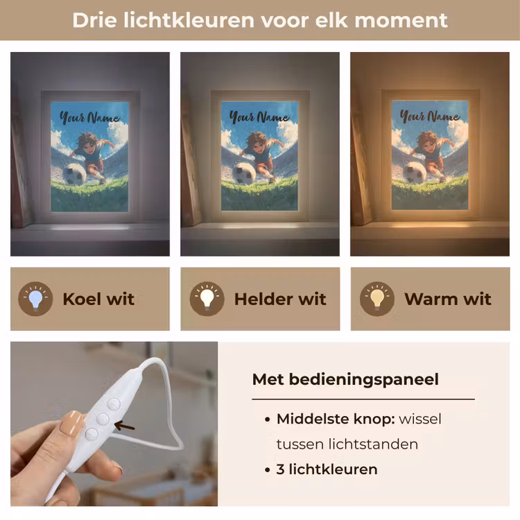 Stadion - Voetbal - Jongen Light Box met kabel (Kinderlampje) klein -USP_lichtkleurNL