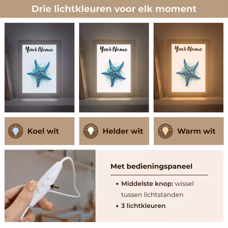 Zeester - Blauw - Spetters Light Box met kabel (Kinderlampje) klein -USP_lichtkleurNL