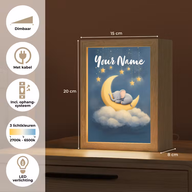 Sterren - Olifant - Maan - Wolken Light Box met kabel (Kinderlampje) klein -USP_NL