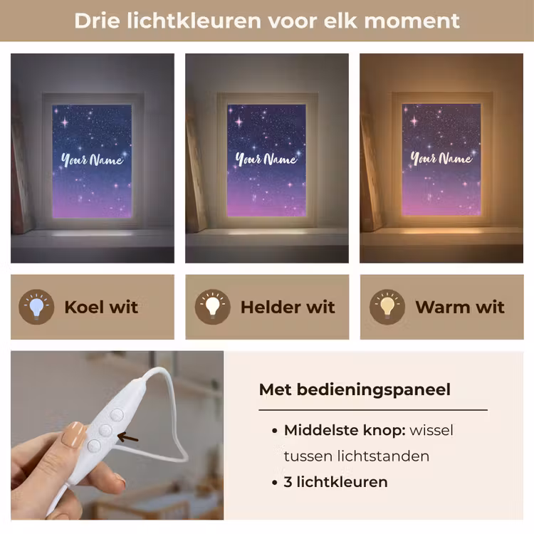 Sterren - Galaxy - Blauw - Roze Light Box met kabel (Kinderlampje) klein -USP_lichtkleurNL