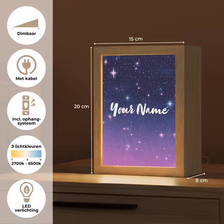 Sterren - Galaxy - Blauw - Roze Light Box met kabel (Kinderlampje) klein -USP_NL