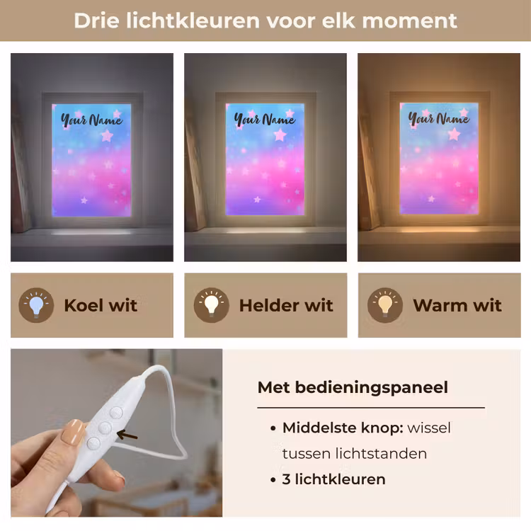 Sterren - Roze - Blauw Light Box met kabel (Kinderlampje) klein -USP_lichtkleurNL