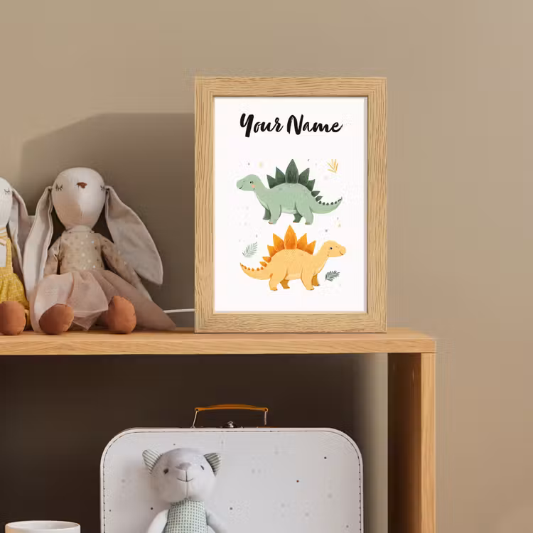 Stegosaurus - Sterren - Bladeren - Minimalistisch Light Box met kabel (Kinderlampje) klein -sfeer2_kind