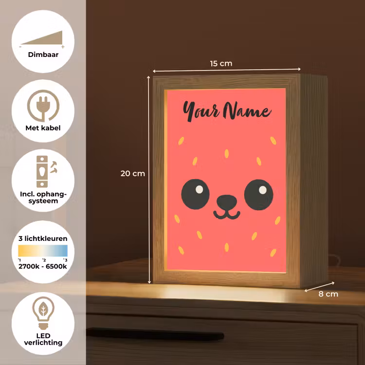 Aardbei - Gezichtje - Rood Light Box met kabel (Kinderlampje) klein -USP_NL
