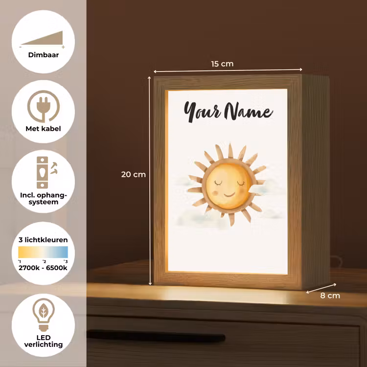 Zon - Wolken - Pastel kleuren Light Box met kabel (Kinderlampje) klein -USP_NL