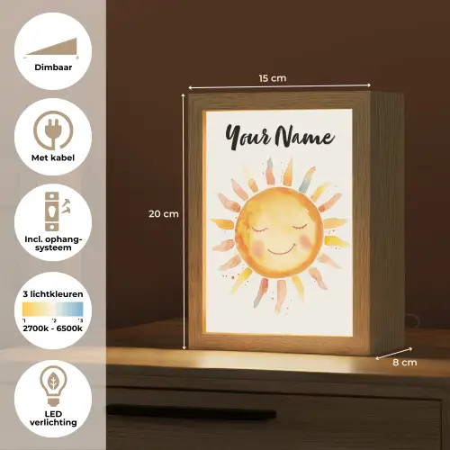 Zon - Watercolor - Geel Light Box met kabel (Kinderlampje) klein -USP_NL