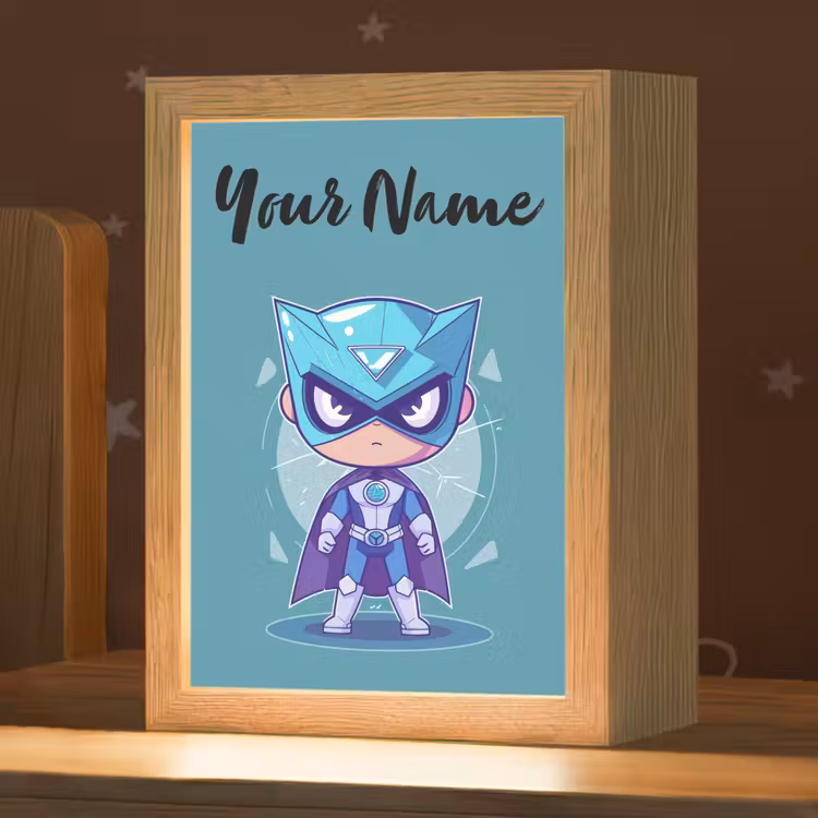 Superheld - Blauw - Jongens Light Box met kabel (Kinderlampje) klein -zzz_3d_website