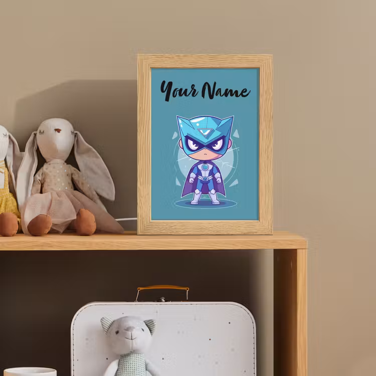 Superheld - Blauw - Jongens Light Box met kabel (Kinderlampje) klein -sfeer2_kind