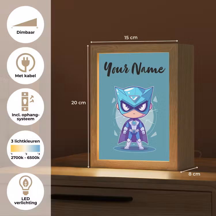 Superheld - Blauw - Jongens Light Box met kabel (Kinderlampje) klein -USP_NL