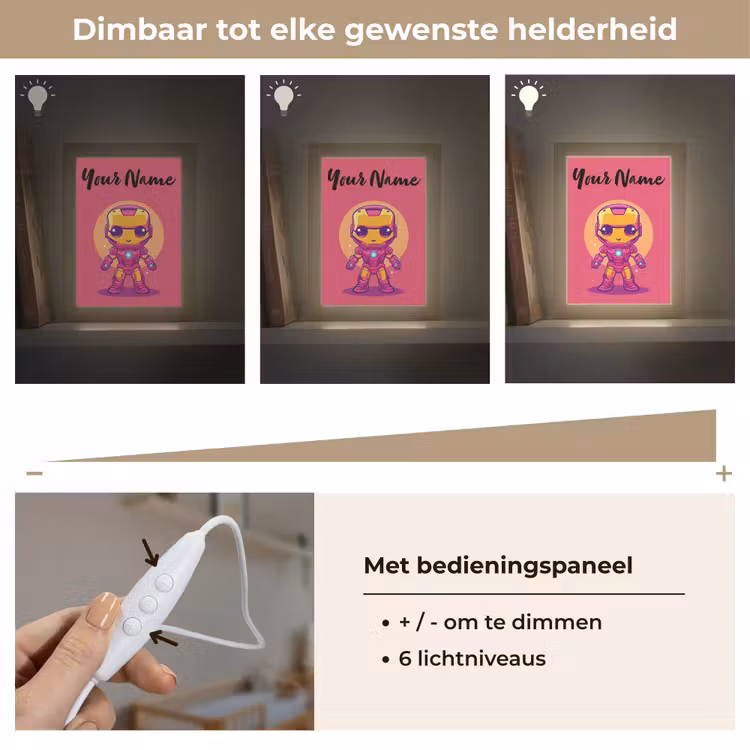 Superheld - Jongens - Rood - Paars Light Box met kabel (Kinderlampje) klein -USP_dimbaarNL