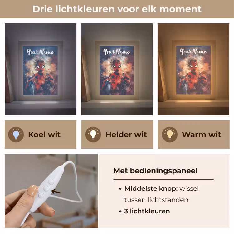 Superheld - Jongens - Rook - Kleuren Light Box met kabel (Kinderlampje) klein -USP_lichtkleurNL