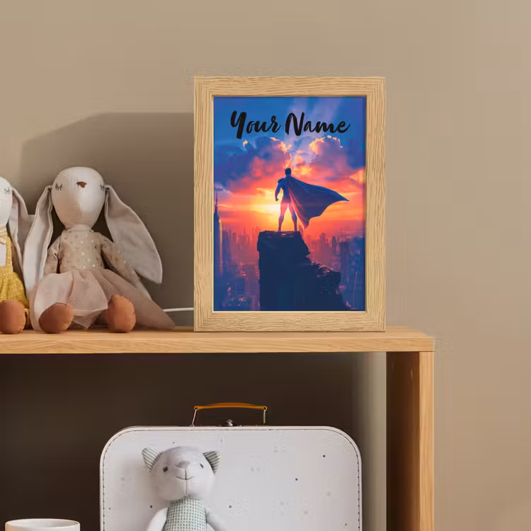 Superheld - Stad - Jongens - Kleurrijk - Zon Light Box met kabel (Kinderlampje) klein -sfeer2_kind