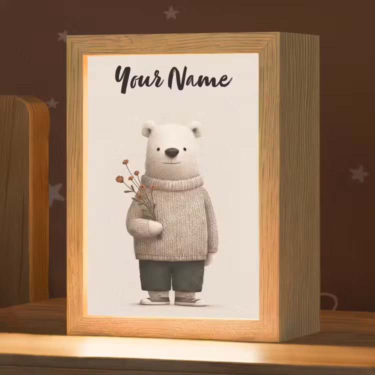 Knuffelbeer - Oranje bloemen - Vriendelijk Light Box met kabel (Kinderlampje) klein -zzz_3d_website