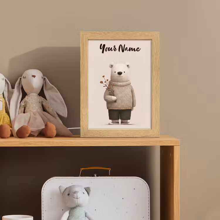 Knuffelbeer - Oranje bloemen - Vriendelijk Light Box met kabel (Kinderlampje) klein -sfeer2_kind