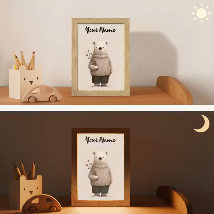 Knuffelbeer - Oranje bloemen - Vriendelijk Light Box met kabel (Kinderlampje) klein -sfeer3_kind