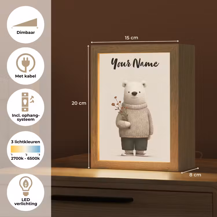 Knuffelbeer - Oranje bloemen - Vriendelijk Light Box met kabel (Kinderlampje) klein -USP_NL