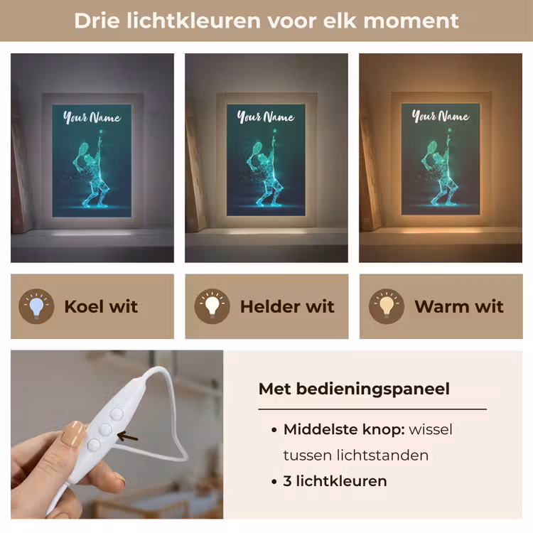 Tennis - Futuristisch - Sport - Neon Light Box met kabel (Kinderlampje) klein -USP_lichtkleurNL