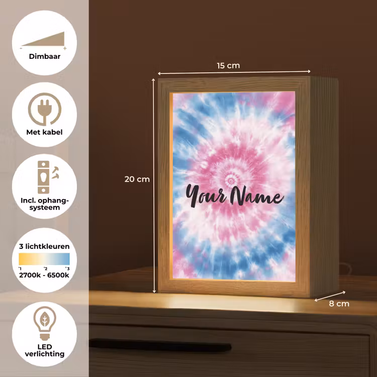 Tie dye - Abstract - Blauw - Roze Light Box met kabel (Kinderlampje) klein -USP_NL