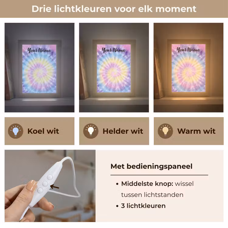 Tie Dye - Klassiek - Pasteltinten Light Box met kabel (Kinderlampje) klein -USP_lichtkleurNL