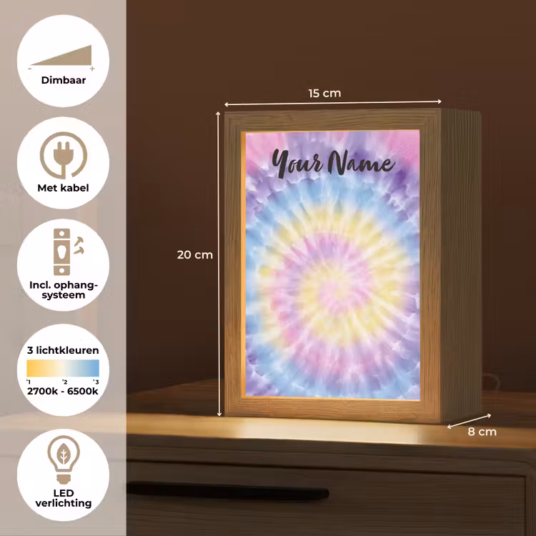 Tie Dye - Klassiek - Pasteltinten Light Box met kabel (Kinderlampje) klein -USP_NL