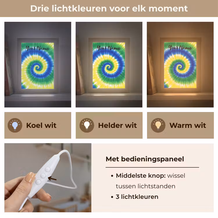 Tie Dye - Groen - Klassiek Light Box met kabel (Kinderlampje) klein -USP_lichtkleurNL