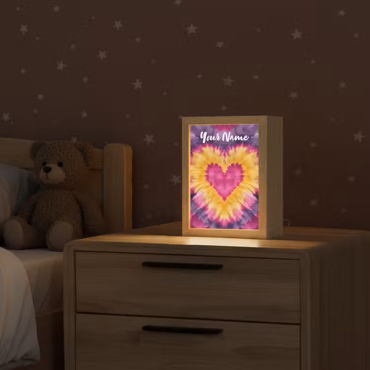 Tie dye - Hartvorm - Vlammen - Paars Light Box met kabel (Kinderlampje) klein -sfeer1_kind