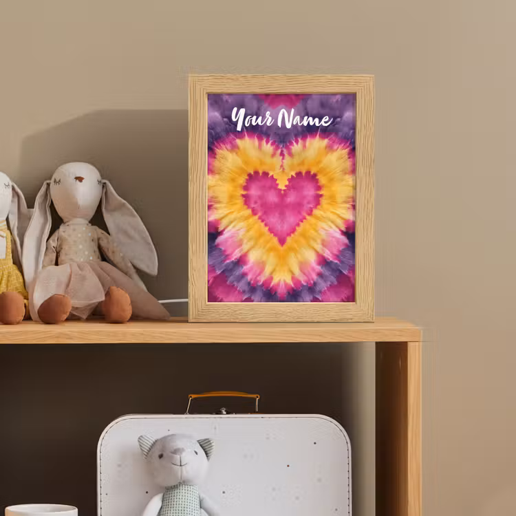 Tie dye - Hartvorm - Vlammen - Paars Light Box met kabel (Kinderlampje) klein -sfeer2_kind