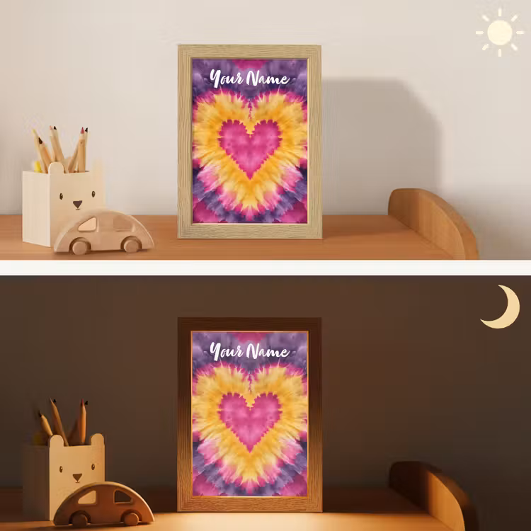 Tie dye - Hartvorm - Vlammen - Paars Light Box met kabel (Kinderlampje) klein -sfeer3_kind