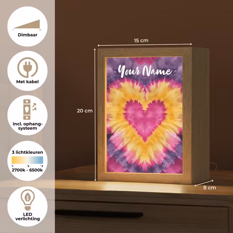 Tie dye - Hartvorm - Vlammen - Paars Light Box met kabel (Kinderlampje) klein -USP_NL
