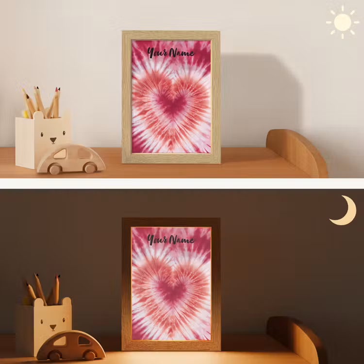 Tie Dye - Hartvorm - Roze Light Box met kabel (Kinderlampje) klein -sfeer3_kind