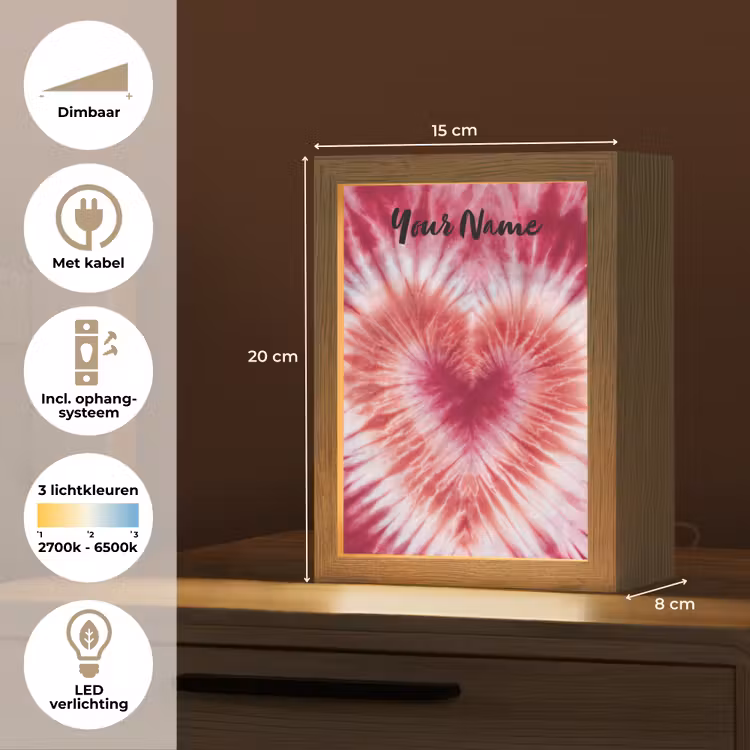 Tie Dye - Hartvorm - Roze Light Box met kabel (Kinderlampje) klein -USP_NL