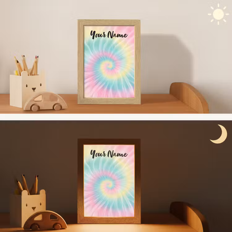 Tie Dye - Pasteltinten - Roze Light Box met kabel (Kinderlampje) klein -sfeer3_kind