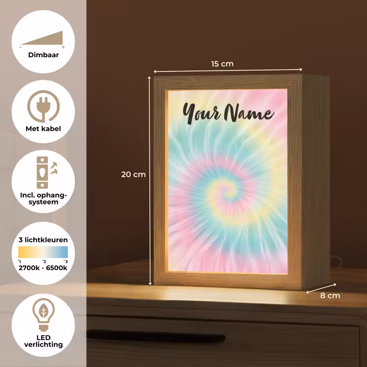 Tie Dye - Pasteltinten - Roze Light Box met kabel (Kinderlampje) klein -USP_NL